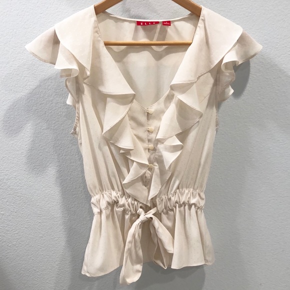 Elle Tops - Elle Ivory Ruffle Blouse with Button Loops Size S Elle Tops - Elle Ivory Ruffle Blouse with Button Loops Size S